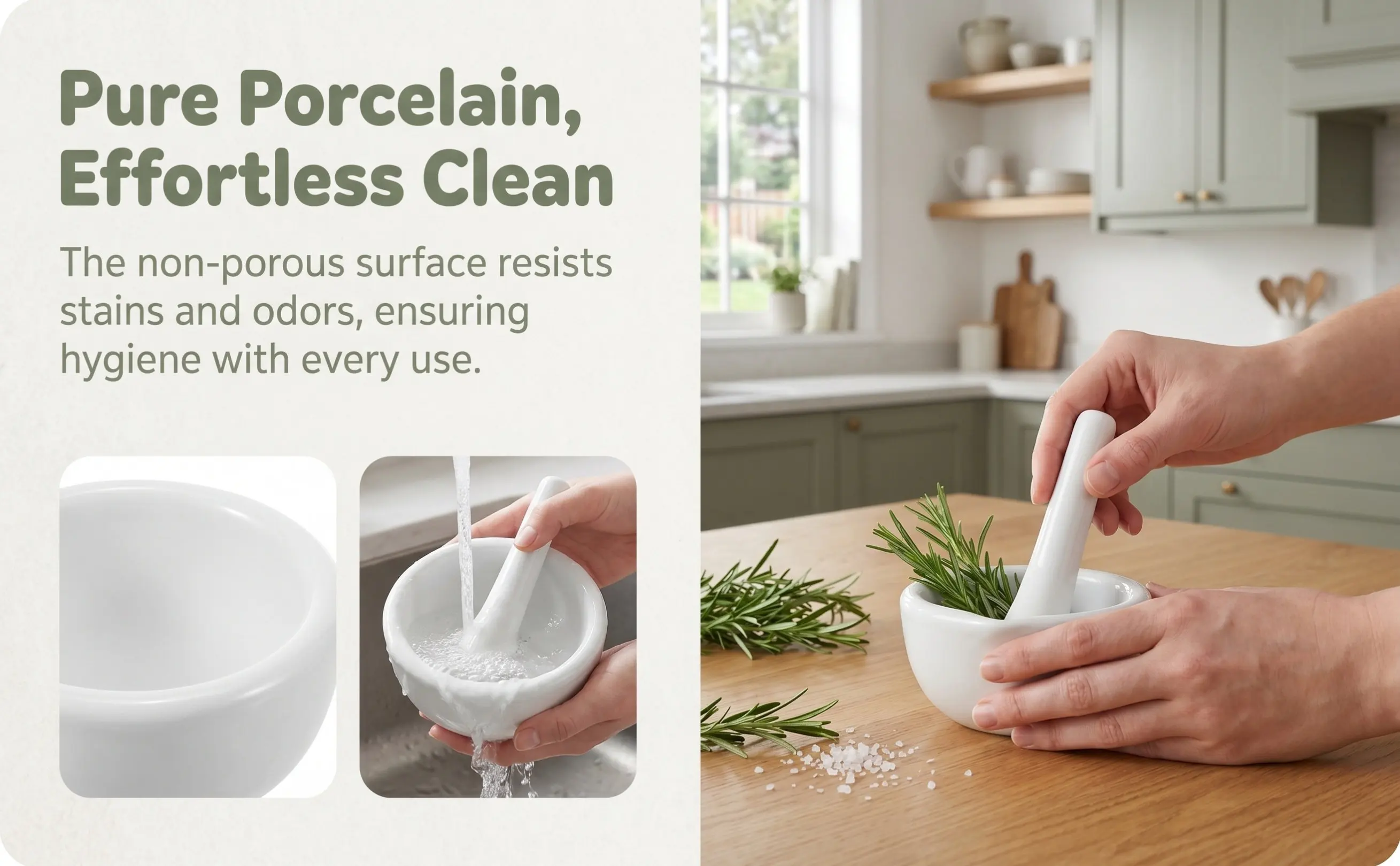 2Sets Kitchen Mortar Pestle For For Kitchen Clinical Porcelain Ergonomic Medicine Masher Bowl Grinding Tool Supplies
