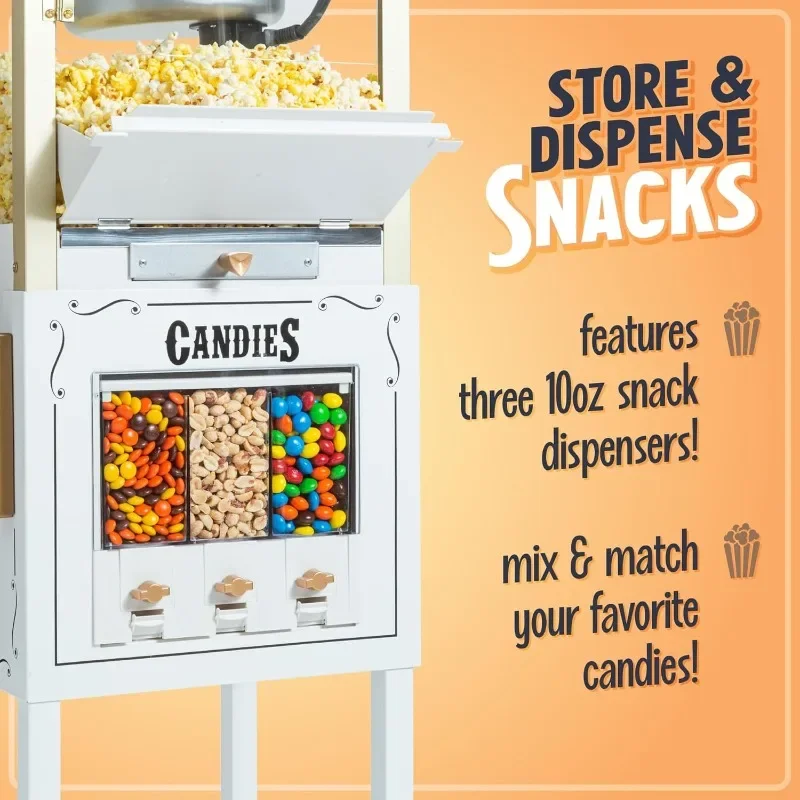 HOME.Popcorn Maker Machine - Professional Cart With 8 Oz Kettle Makes Up to 32 Cups with Candy & Kernel Dispenser