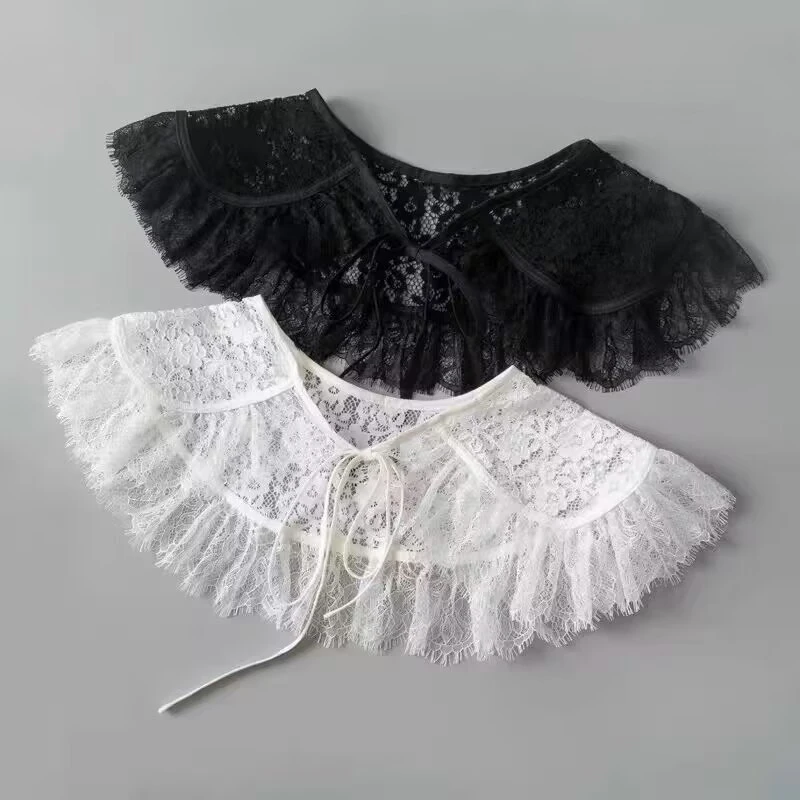 

Embroidery Eyelash Lace Shawl Wrap Fake Collar Hollow Solid Color Sweater Decoration Collar Cape Dresses Accessories For Women