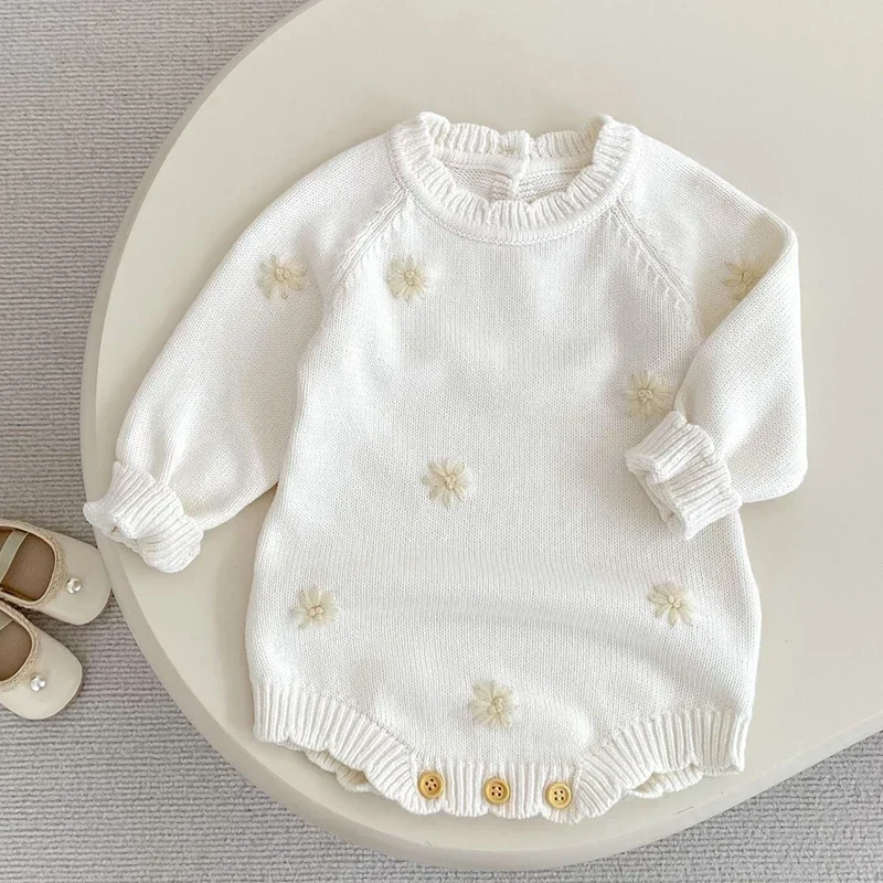 جديد خريف 2025 0-24 متر ملابس أطفال محبوكة لحديثي الولادة بأكمام طويلة مطرزة للأطفال الرضع البنات ملابس أطفال محبوكة #2