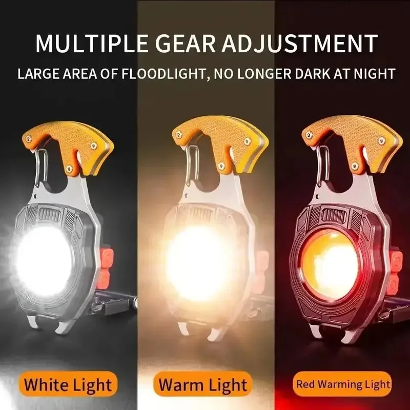 LED Flashlight Portable Multifunctional Mini COB Keychain Lamp USB Rechargeable Work Light Strong Torch Camping Outdoor Lantern