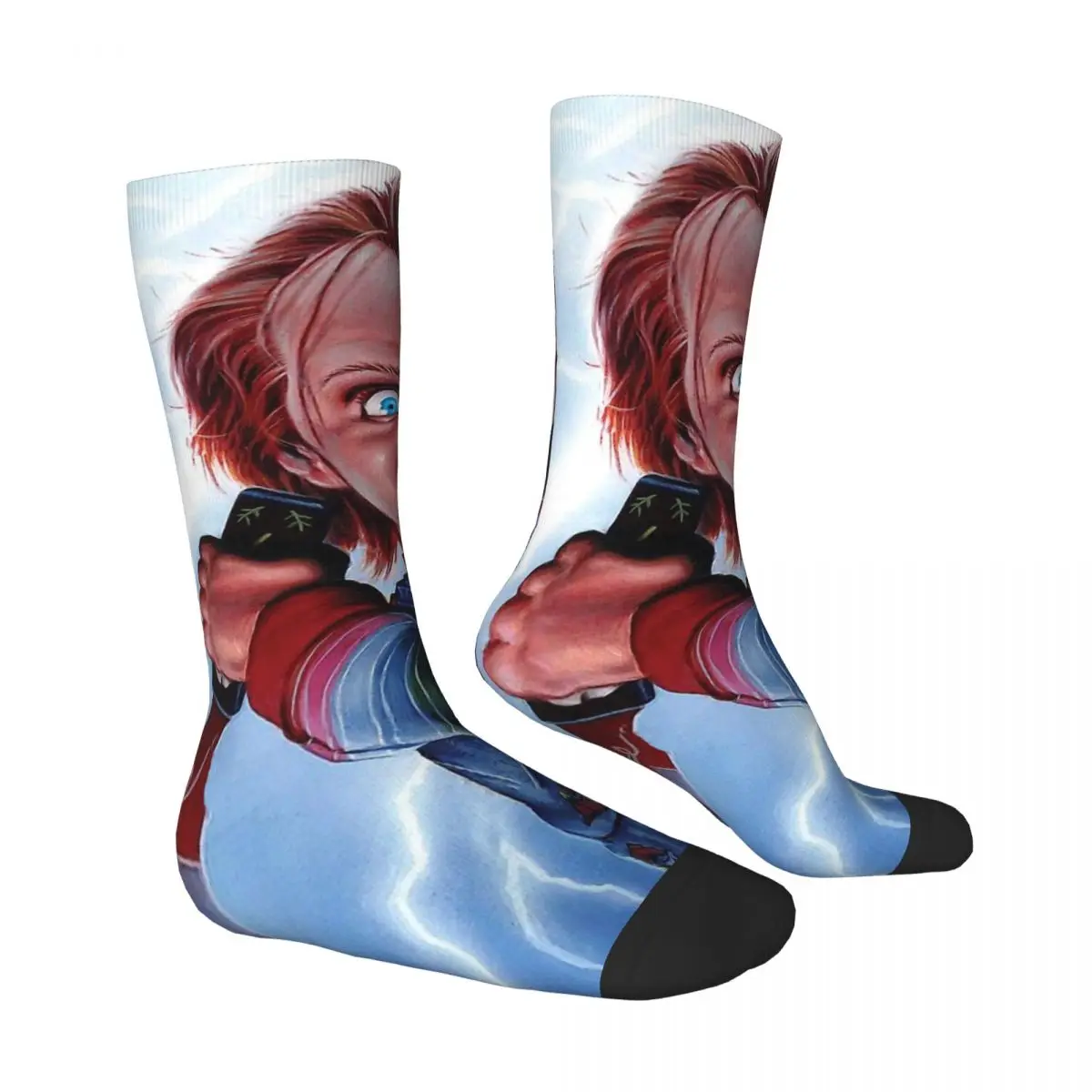 Classic Child's Play Chucky Doll Horror Film Drawstring Socks Sports Pouch 3D Print Backpack Boy Girls Mid-calf socks