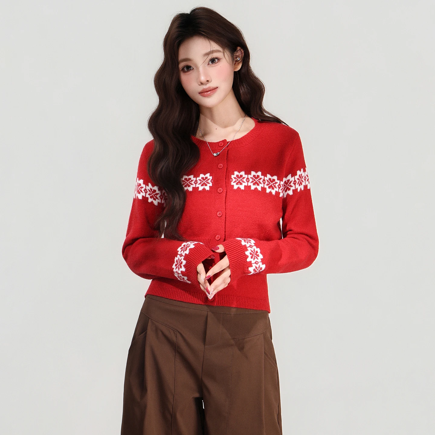 2025 Fer Island Cardigan de malha feminino outono e inverno olhar alça skinny top atmosfera conjunto de duas peças