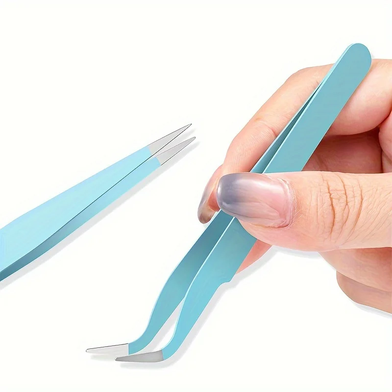 다기능 직선 및 곡선형 스테인레스 스틸 핀셋, 속눈썹 연장 및 이식 도구 2개/세트