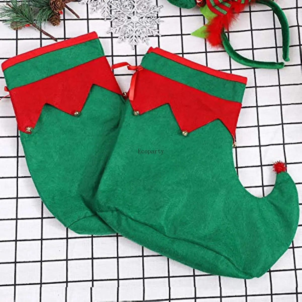 Cooraby Christmas Elf Costume Set Felt Elf Hat Elf Shoes Christmas Elf Headband Xmas Holiday Party accessori per elfo per adulti Disfraz