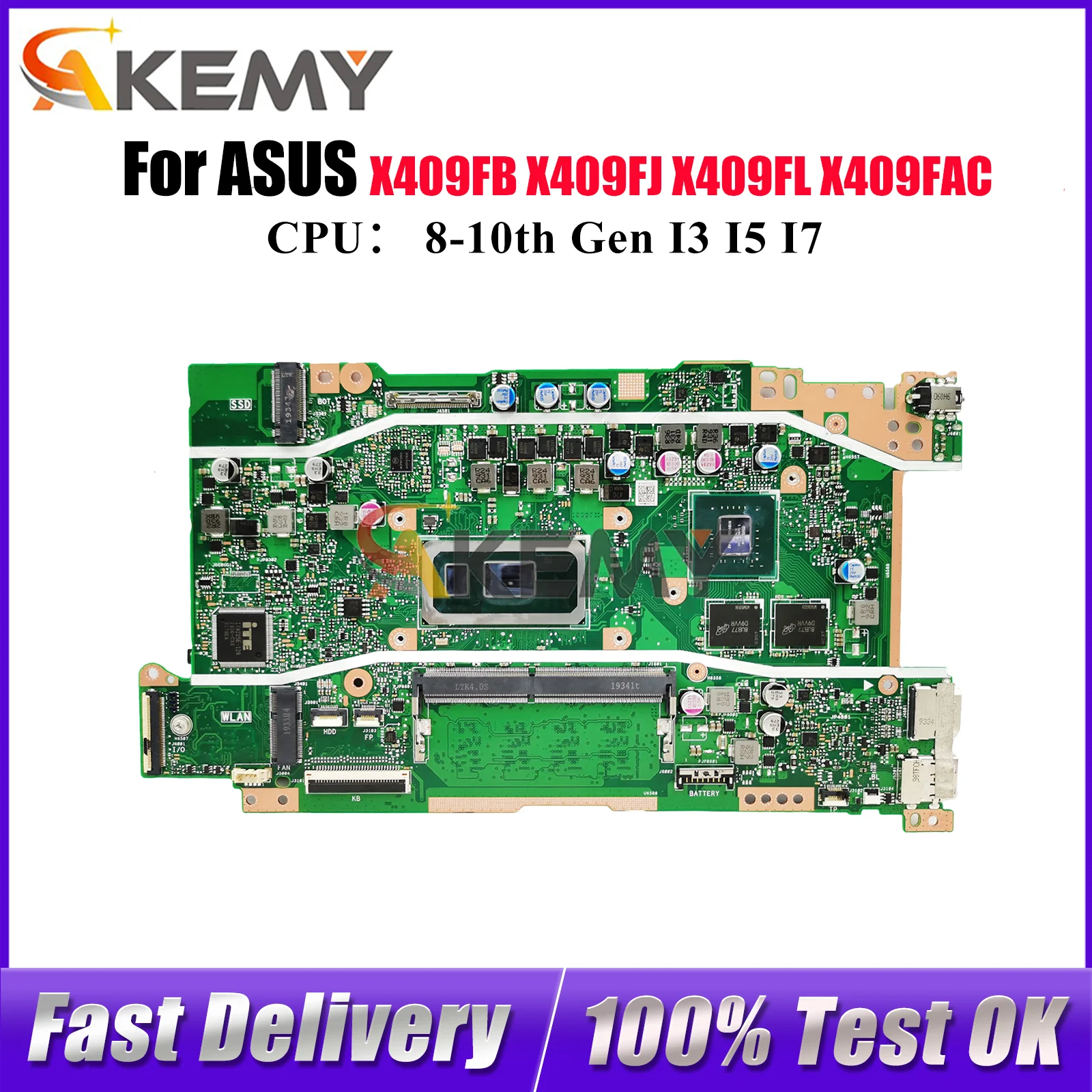 

X409FB Laptop Motherboard For ASUS X409FL Y4200F F409F A409F X409F X409FJ X409FAC Mainboard With I3 I5 I7 CPU 100% tests OK stk