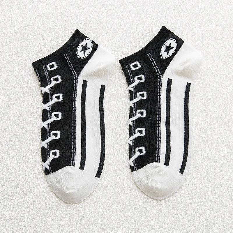 10 Pairs Men\'s Cotton Socks Casual Sports Boat Socks College Style Couple Canvas Short Socks