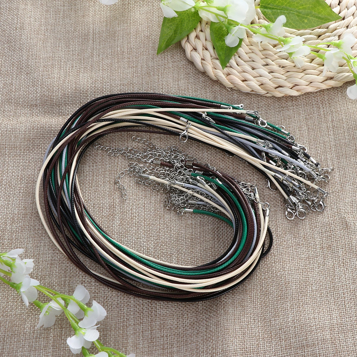 

50pcs Necklace Cord 2mm x Necklace String 45cm Clasp Extension Chain Dark Green Black Coffee White Grey Jewelry Making