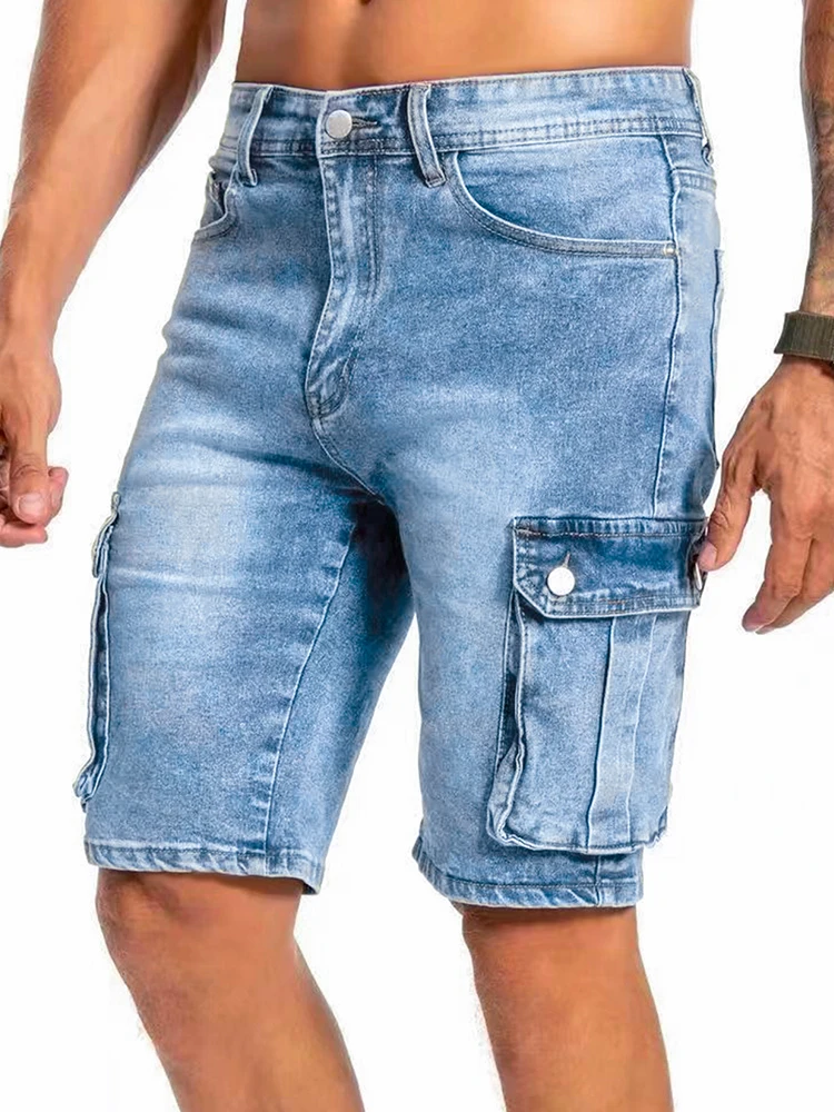 

Summer Shorts Men's Slim Elastic Cargo Jeans Fashion Casual Knee Length Vintage Washed Short Denim Pants Hip-hop Streetwear
