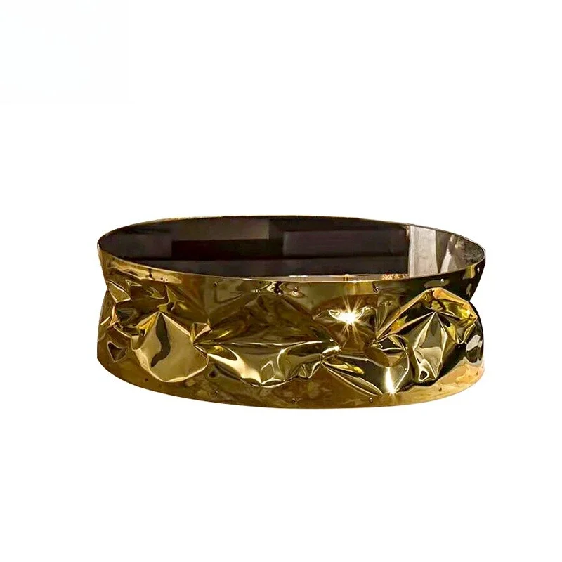 

Luxury art, metal mirror round coffee table, luxury villa living room, high-end creative tea table