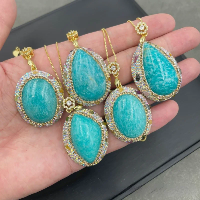 

Natural Tianhe stone pendant necklace fashion exquisite blue Czech rhinestone sweater chain female dress best accessory