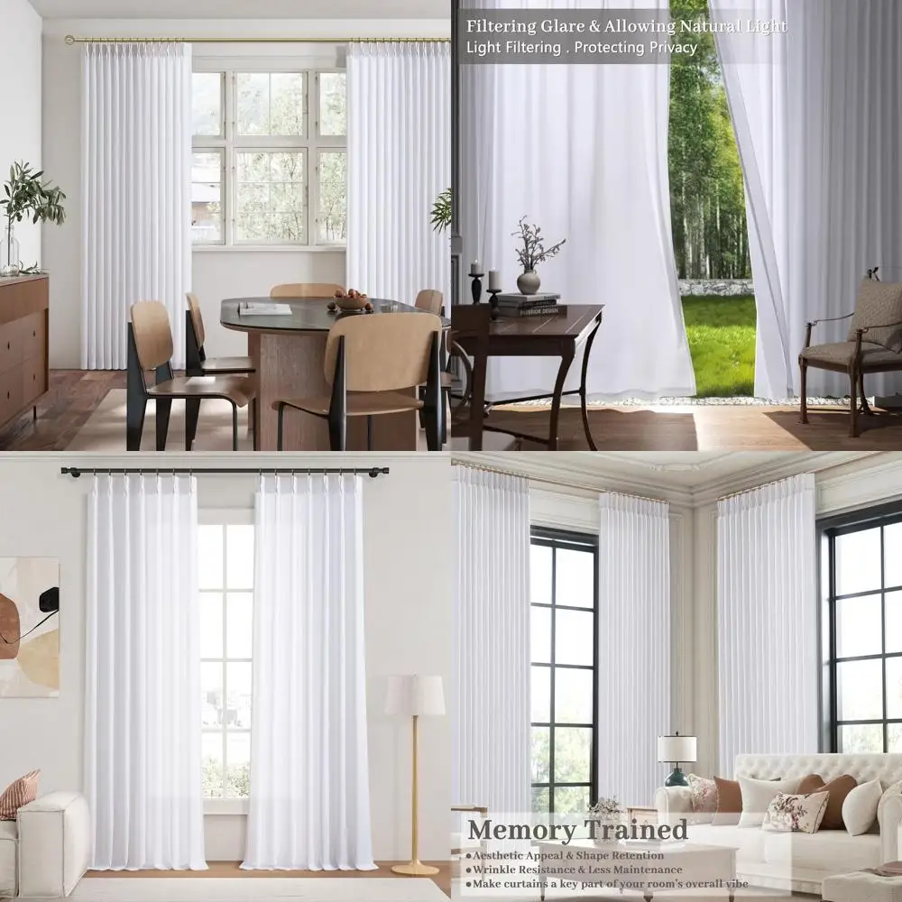 

Белые льняные плиссированные шторы 90 с фильтром света, стиль бохо для гостиной и спальни, форма памяти, задняя вкладка и крючок Opti
