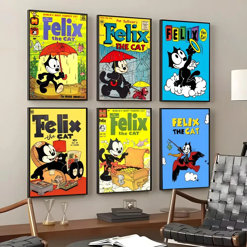 Animation Felix the Cat Poster Self-Adhesive Waterproof Wall Stickers, Coffee Bar Home Wall Decor