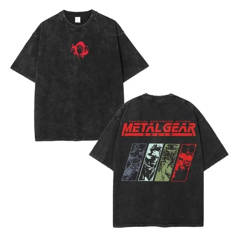 Metal Gear Solid Washed T-shirt New Model personality Clothes Oversized Unisex Vintage Loose Trendy Cotton Harajuku Couples soft