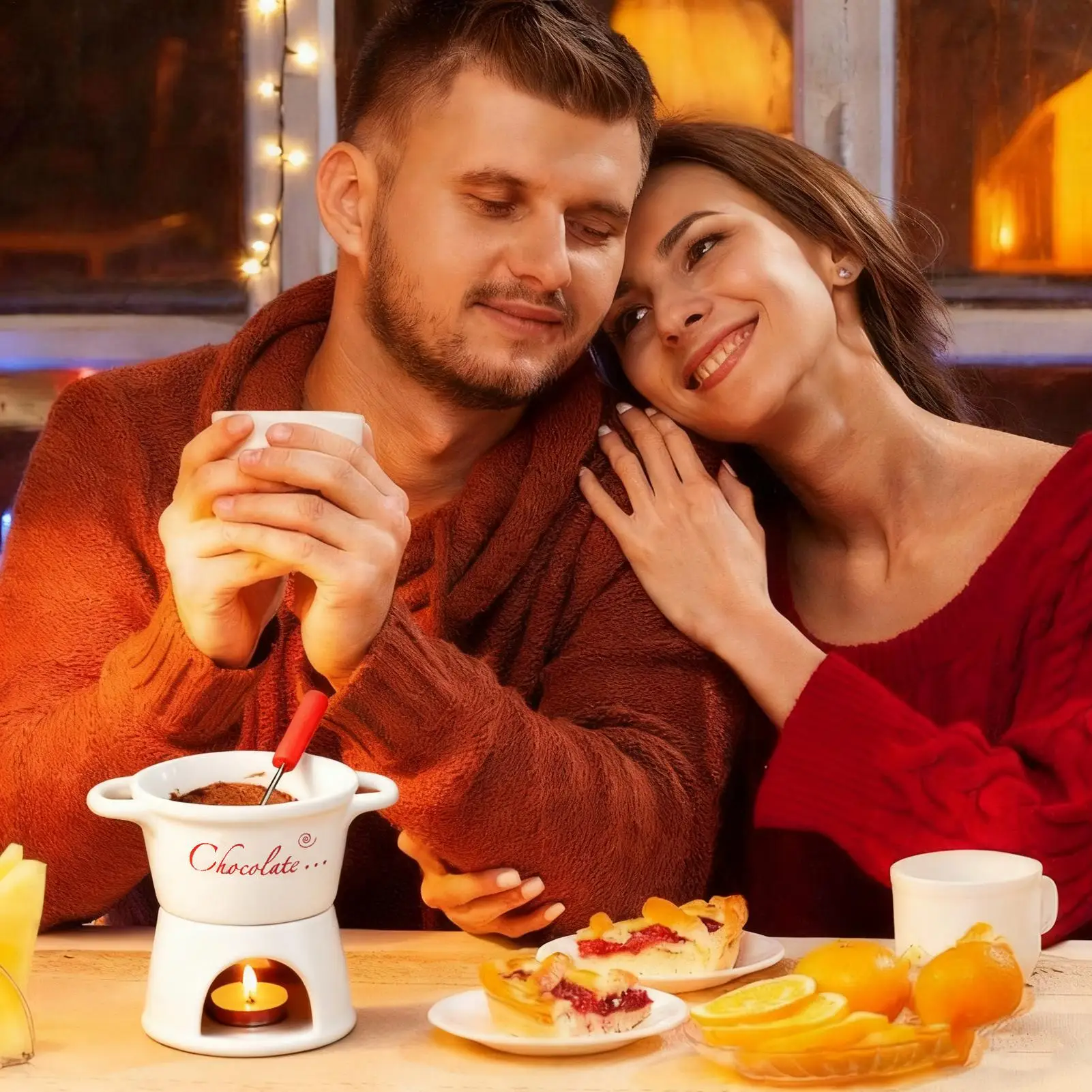 

Chocolate Fondue Cup Ceramic Pot Melting Personal Fondue Coffee Mug Warmer For Date Night Birthday Wedding Appetizer Dessert