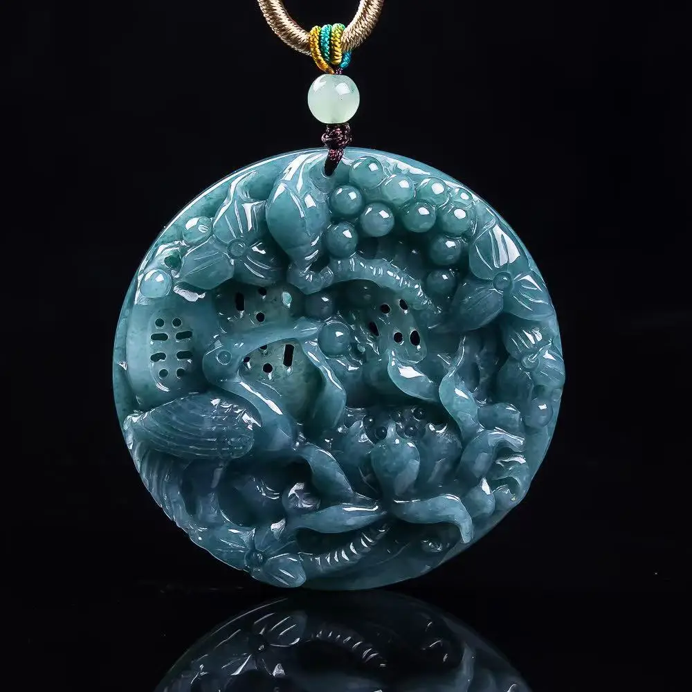 

Мьянманский жадеит, кулон в виде лотоса, резной амулет, ожерелье, очаровательные ювелирные изделия, натуральный драгоценный камень, винтажные аксессуары, настоящий нефрит