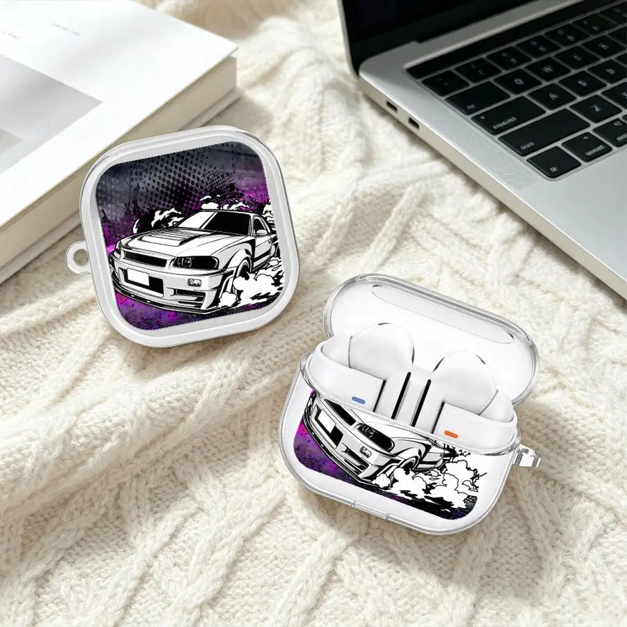 Comic Racing Car Clear Earphone Cases Cover With Hook Case For Samsung Galaxy Buds 4 Pro 3 FE Live 3Pro 2Pro 2 4Pro