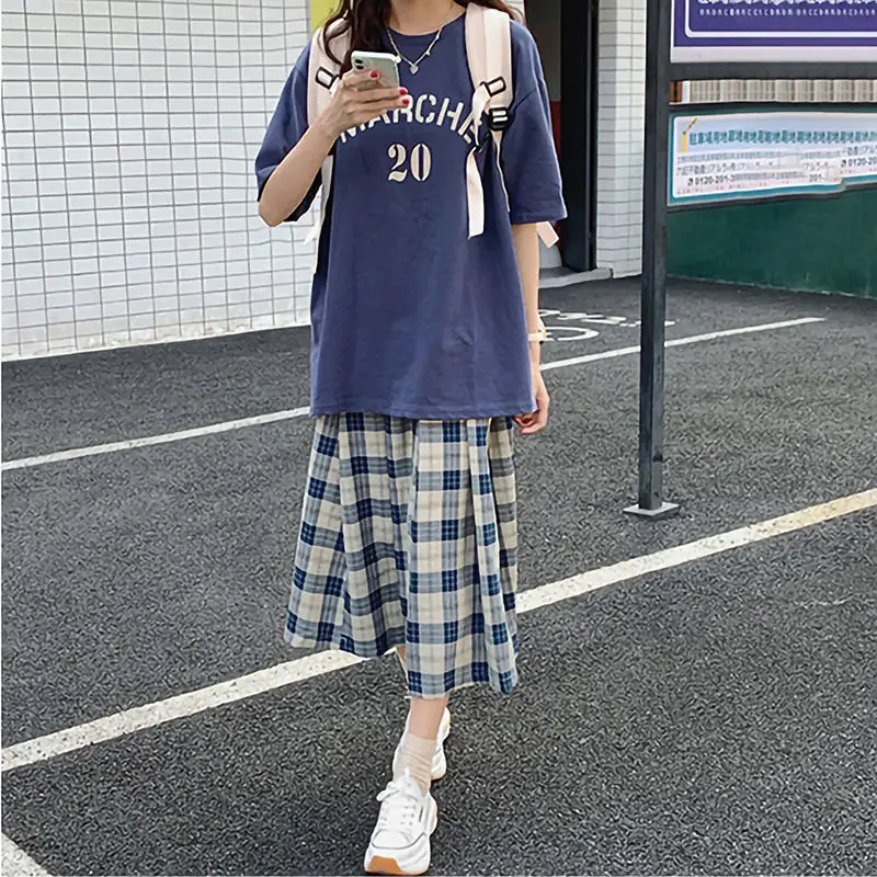 Blue Plaid Skirt Cheap Casual A-line Balloon Skirt Women\'s Summer Long Skirt for Woman Kawaii Clothes  Elegant Women\'s Skirts