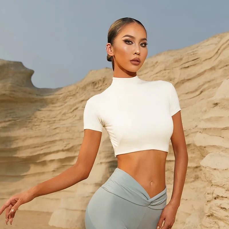 UK Latin Dance Sexy Cropped Open Back Short Sleeve Top Women Summer Training Outfit Professional Costume with Built-in Bra