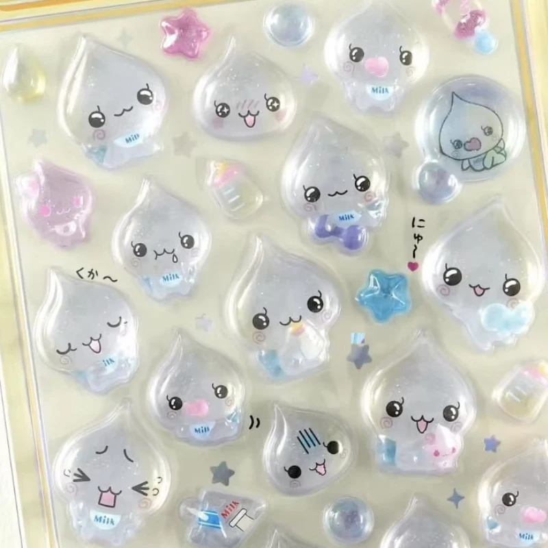 2026 New Kawaii 3D Puffy Water Drop Stickers Cartoon Bubble Decals Kids Scrapbooking Journal DIY Phone Decor Stationery
