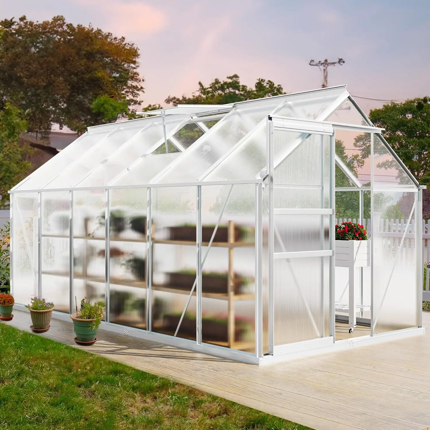 

12x6FT Polycarbonate Greenhouse Large Heavy Duty Green Houses Outdoor Aluminum Greenhouses with Sliding Doors Vent Window