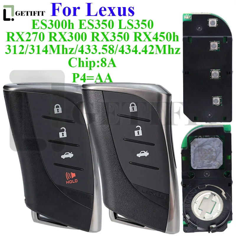 Smart Auto Remote Car Key for Lexus RX300 RX350 RX450H ES300h ES350 RX270 231451-3590 0440 3410 P4=AA 312/314/433.58/434.42MHz