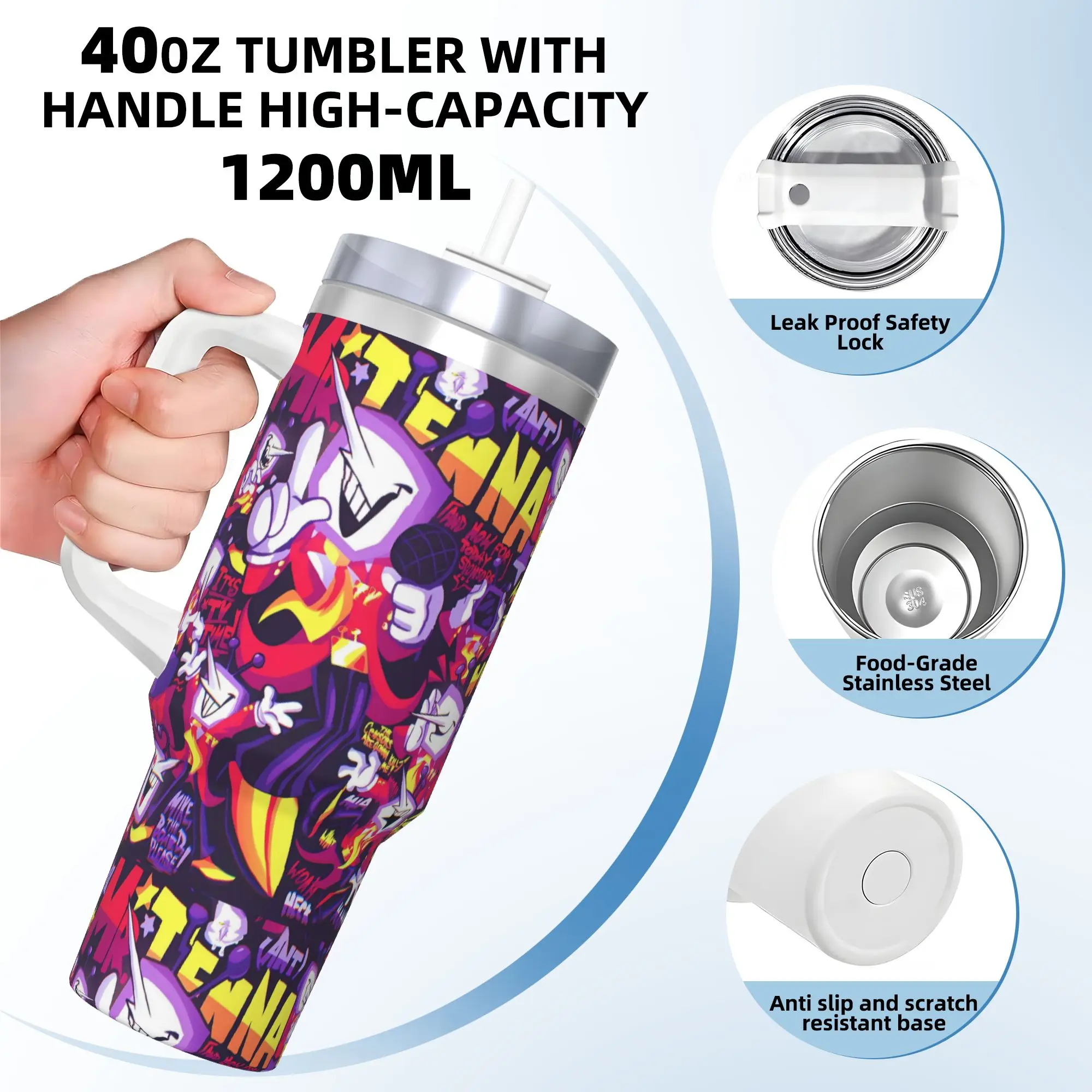 Deltarune 3 Tenna It Is TV Time Tumbler  Cold Drink Water Bottle Portable Stainless Steel Thermal Cups Graphic Travel Car Mugs
