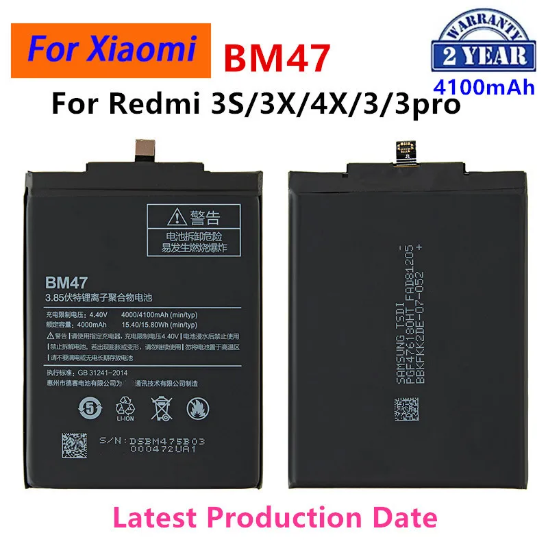 Brand New BM47 4100mAh Battery For Xiaomi Redmi 3S 3X Redmi 4X Redmi 3 / 3pro BM47 Replacement Batteries +Tools