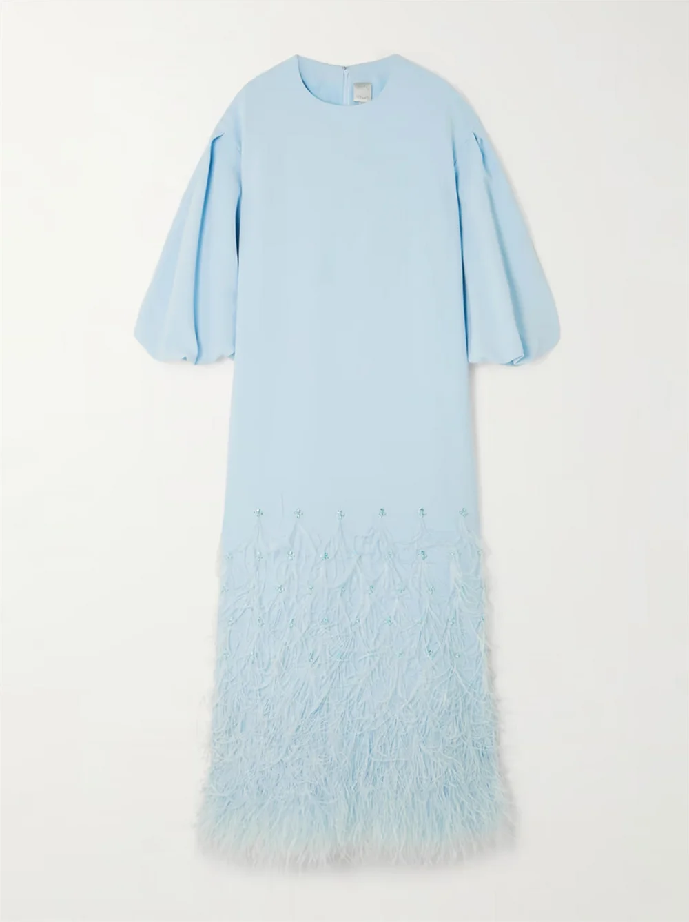 Bella Sky Blue o-collo maniche lunghe piume abito da ballo elegante caviglia-lunghezza muslimex squars raffainer Modest a-line vestidos de fiesta 2024