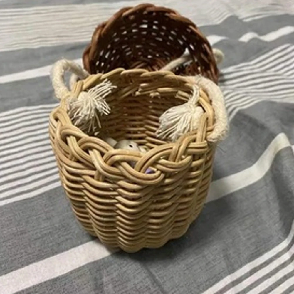 Neuer eichelförmiger Aufbewahrungskorb, handgewebt, rund, Rattan-Tasche, Eimer, tropischer Strandstil, gewebte Umhängetasche, Foto-Requisiten – Detail 9