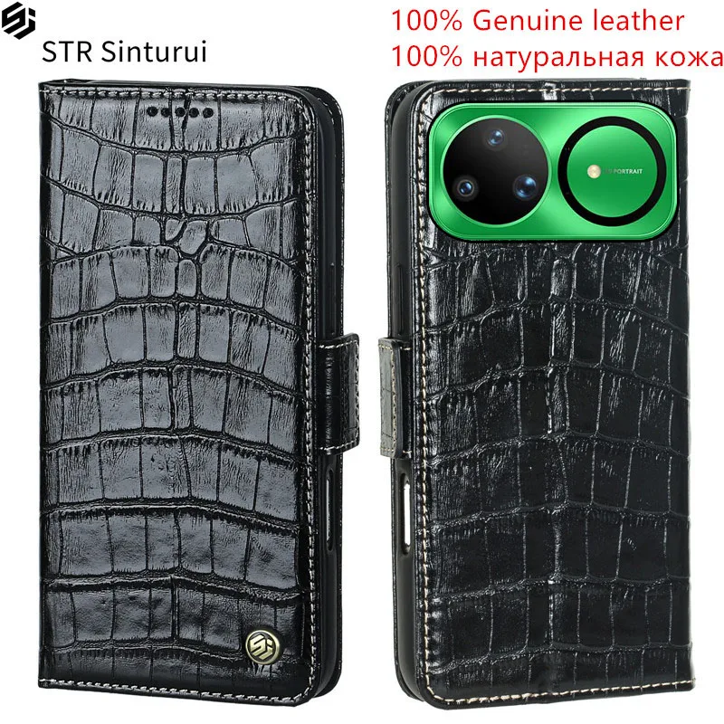

STR Genuine leather crocodile grain card Slot Wallet Cover For Huawei nova 15 14 Ultra 13 Pro Lite 14i 13i shockproof phone Case