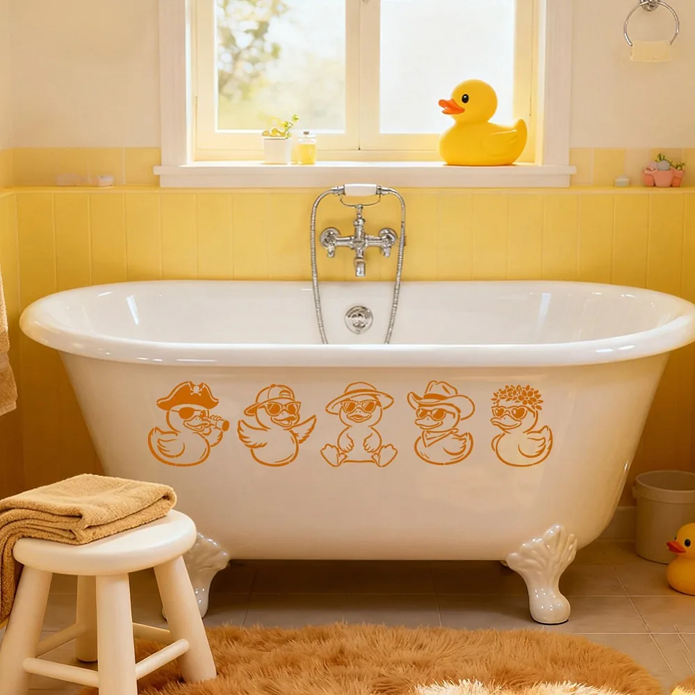 9Pcs Cute Duck Stencils Reusable Sunglasses Duck Stencil for Painting 7.9×7.9Inch Funny Animal Drawing Template with Paint Brush