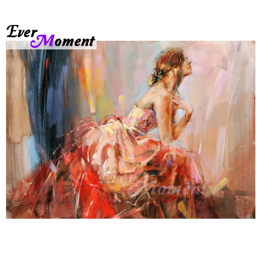 

Алмазная картина Ever Moment, красное платье, произведение искусства для девочек, 5D DIY мозаика, полная квадратная дрель, алмазная вышивка, украшение для дома ASF1669