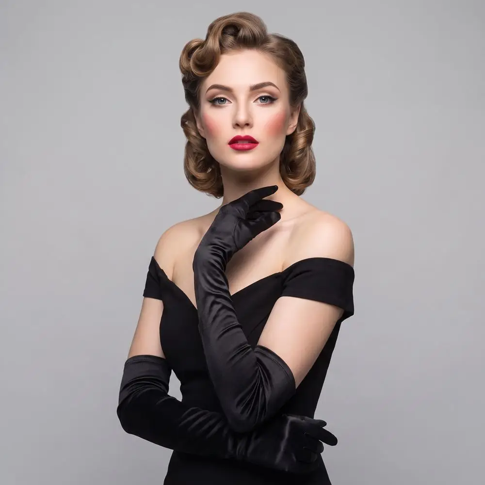 Cute Solid Color Satin Gloves 1920s Retro Long Gloves Elbow Length Full Finger Etiquette Mittens Halloween Makeup