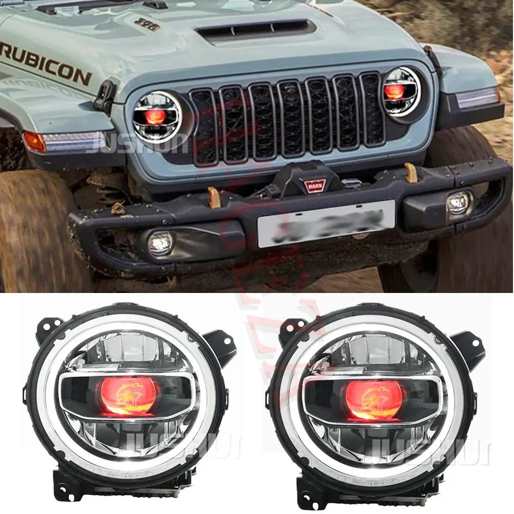 Car Refit Hell Cat LED Front Headlight Assemblies for Jeep Wrangler JL JT 2018-2024 Lighting Lamp