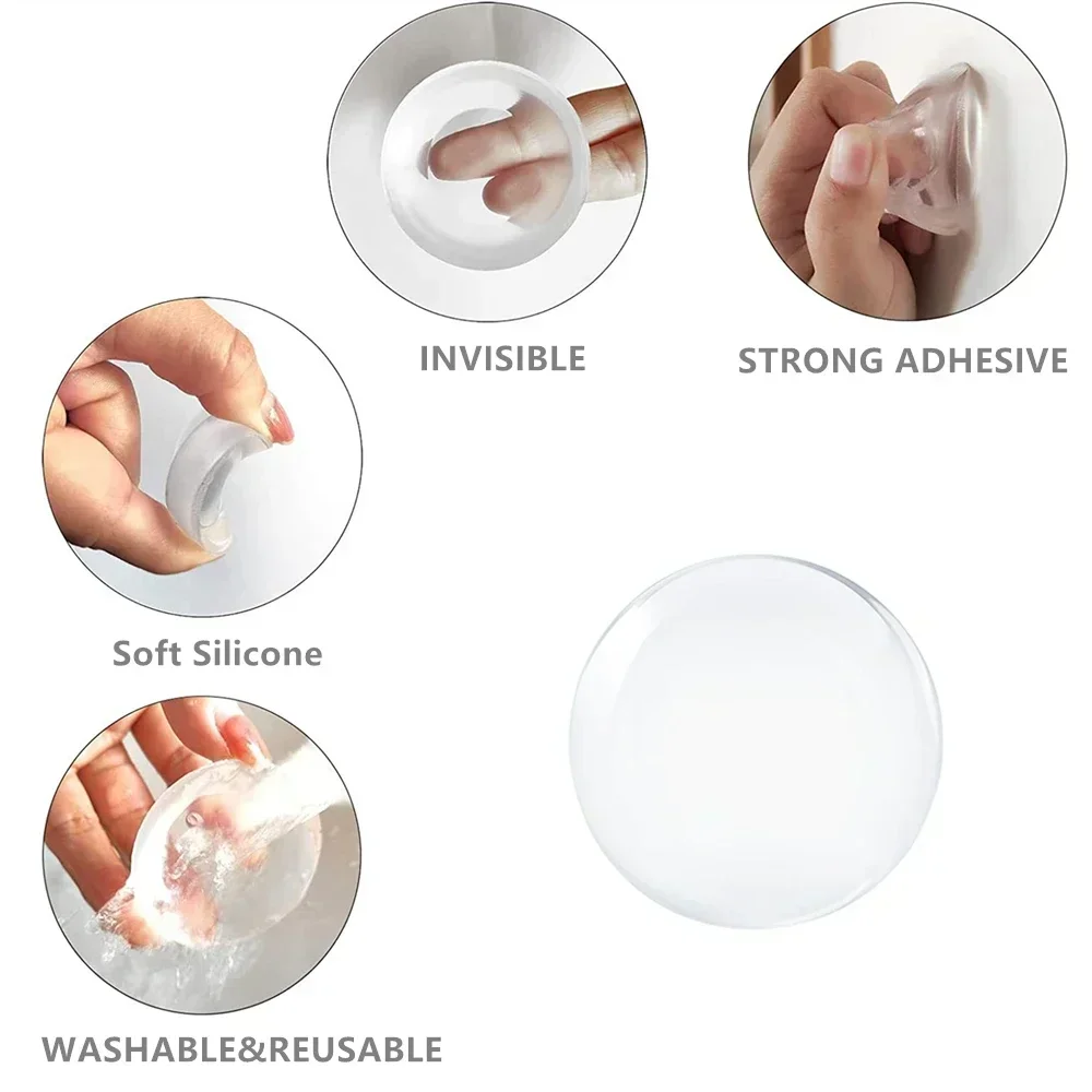 6Pcs Round Door Stopper Soft Silicone Non-Slip Self-Adhesive Wall Protector Door Handle Bumper round Muffler Transparent