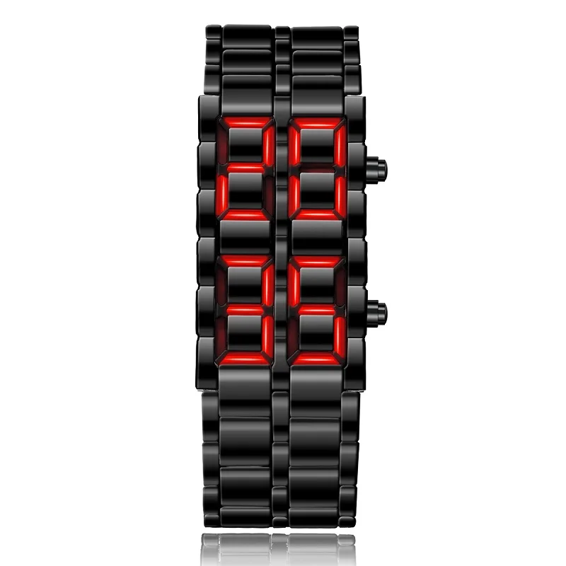 Fashion Mens Digital Lava Wrist Watch Men Black Full Metal Red Blue LED Display Watches Gifts for Male Boy Sport Creative Clock