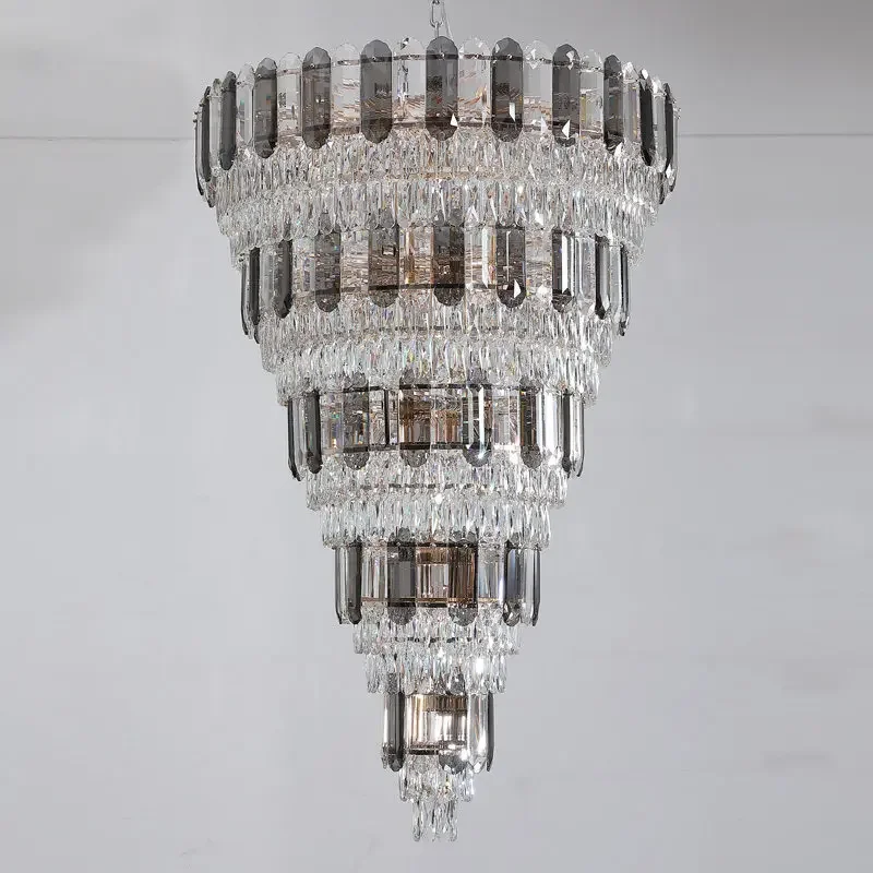 Großer Kronleuchter des Duplex-Gebäudes, luxuriöse postmoderne Wohnzimmerlampe, Kristalllampe des Villengebäudes, mittlerer Boden, drehbar