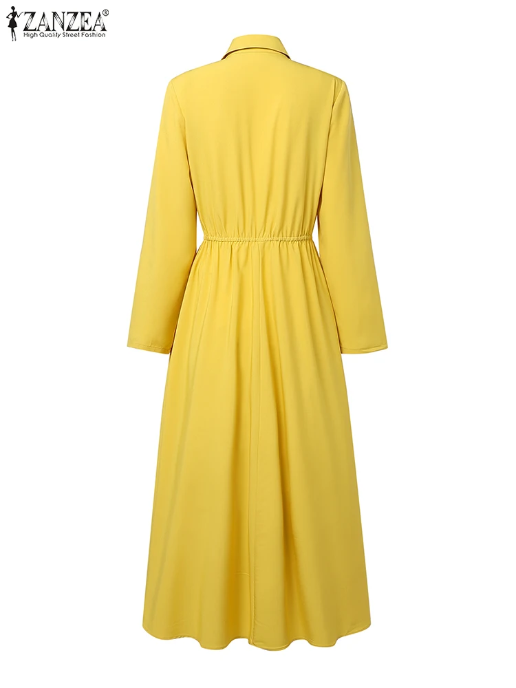 Zanzea feminino elegante camisa longa vestidos sem cinto outono manga longa maxi vestidos 2025 moda plissado escritório festa robe