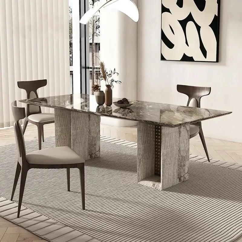 Picture 3: Any Size Custom Mid Century Style Stone Dining Table Natural Mottled Interlac Veins Classic Retro Shape Iconic Retro Decor Table