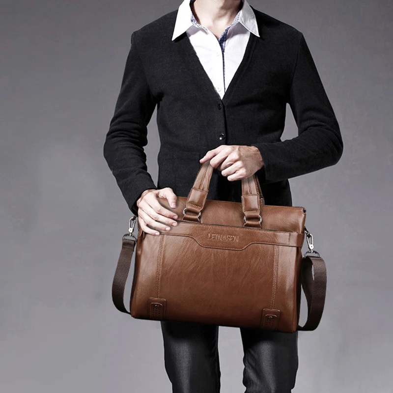 Large Capacity Briefcase Bag for Man PU Leather Handbags Laptop 14 Shoulder Business Office Tote Messenger Portfolio Bag Male