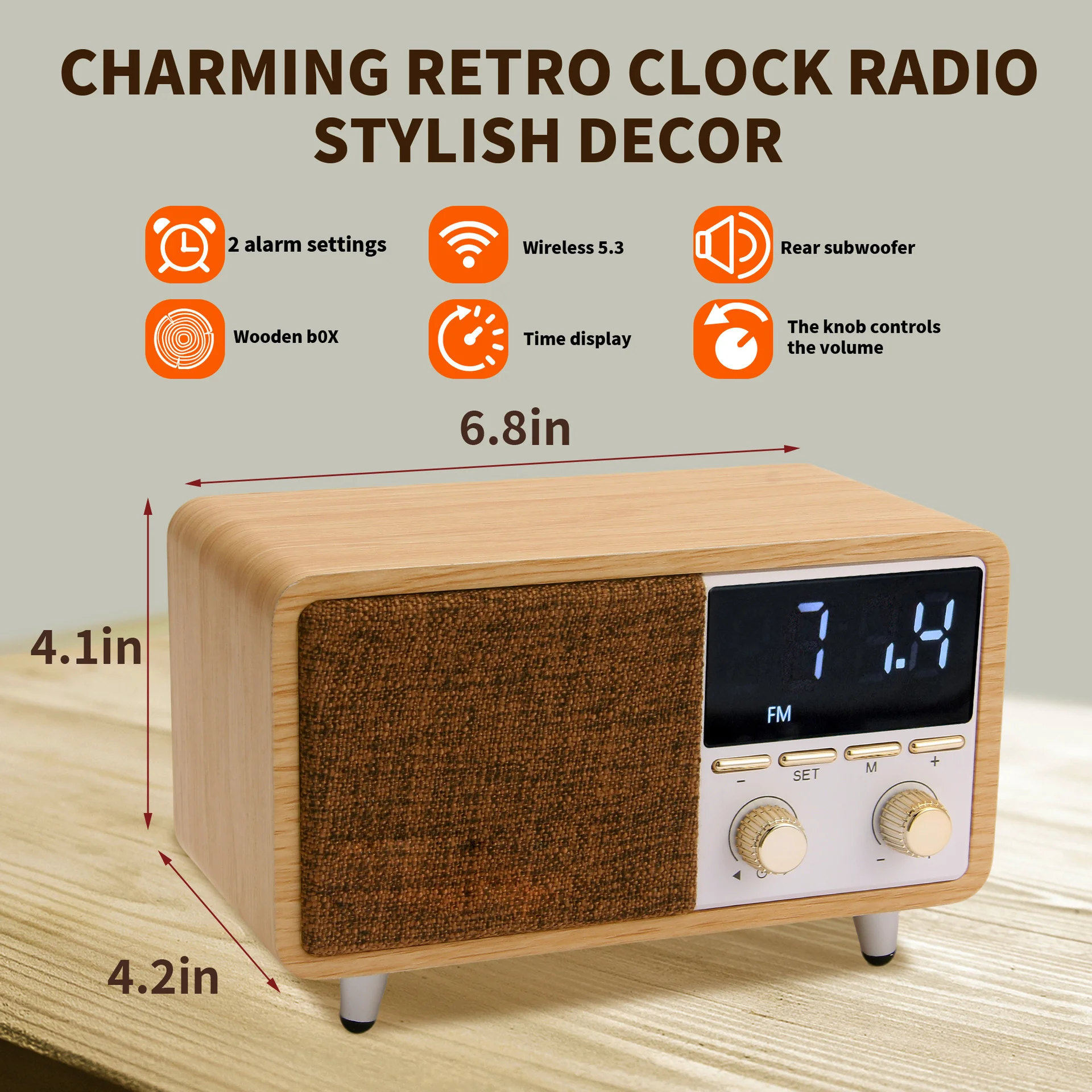 Retro Bluetooth Speaker FM Rdio Portable Subwoofer Alarm Clock Multi Functional Music Player Support TF Card AUX Music Playback