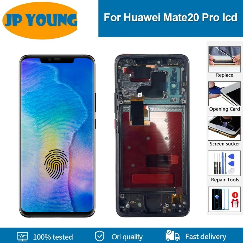 100% originale 6.39 \'\'per Huawei Mate 20 Pro Display LCD con cornice fingerprint Touch Screen Digitizer LYA-L29 riparazione assemblaggio