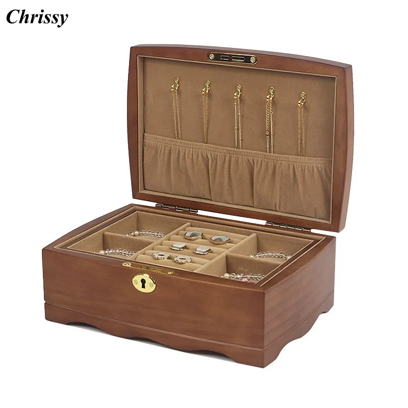 

Деревянная коробка для хранения ювелирных изделий с замком, ретро-карти, шкатулки для драгоценностей, держатель для колец, браслеты, подставка для ожерелья, витрина, коробка