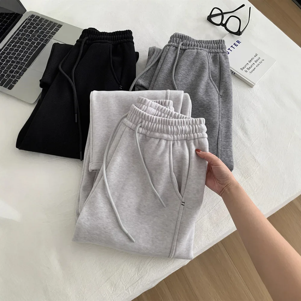 2025秋冬 裏起毛 厚手 スリム 細見え プチ ストレート ワイドレッグ レディース ドレープ シミター パンツ カジュアル スウェットパンツ