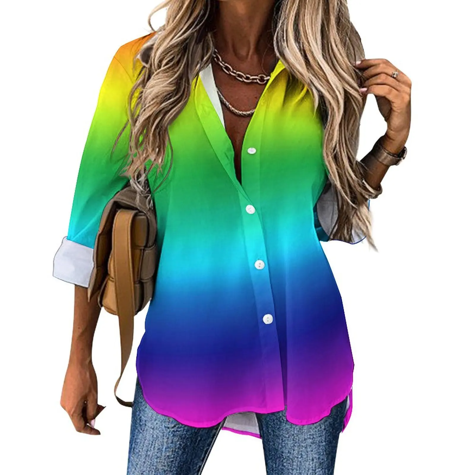 

Rainbow Flag Casual Blouse LGBT Pride Parade Cool Custom Blouses Women Long Sleeve Street Wear Shirt Spring Oversized Top