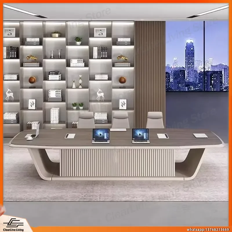 Modern Minimalist MDF Conference Table with Built-in Cable Management Box for Home Office Desk Meeting Room Workspace