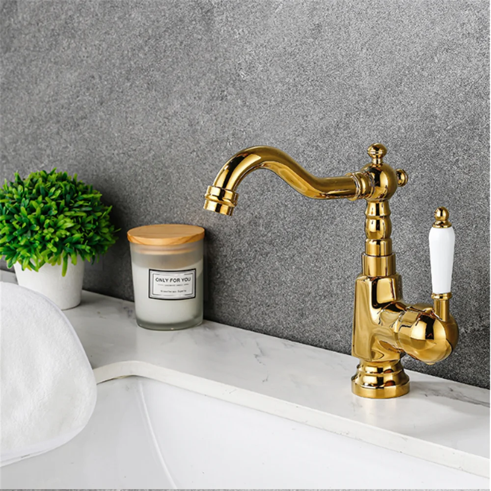Gold Tall Torneiras Bathroom Faucet Basin Faucet Sink Faucet Antique Lavotory Faucet Basin Taps Hot Cold Mixer Tap Crane
