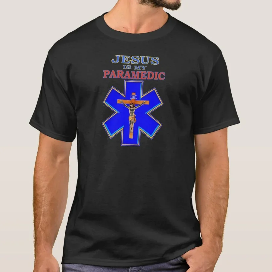 

Jesus Is My Paramedics. Funny Star of Life Christians Gift T Shirt. High Quality Cotton, Breathable Top, Loose Casual T-shirt
