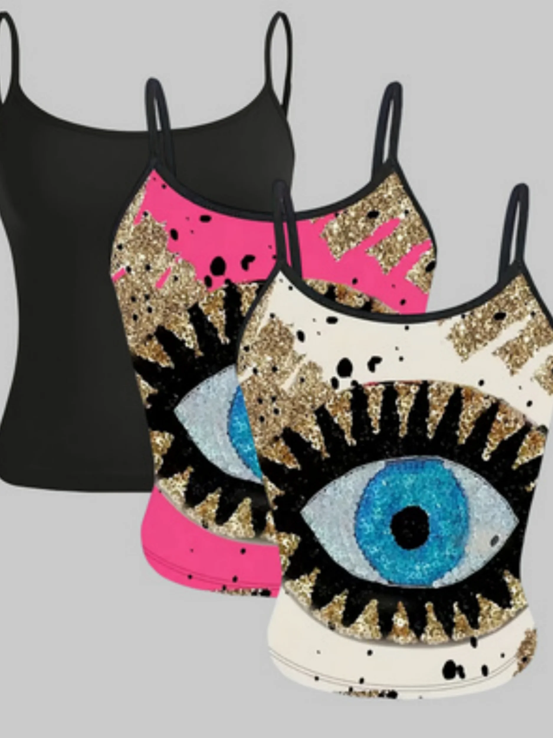 Three-piece women's large-size halter top - printed sleeveless halter top vest